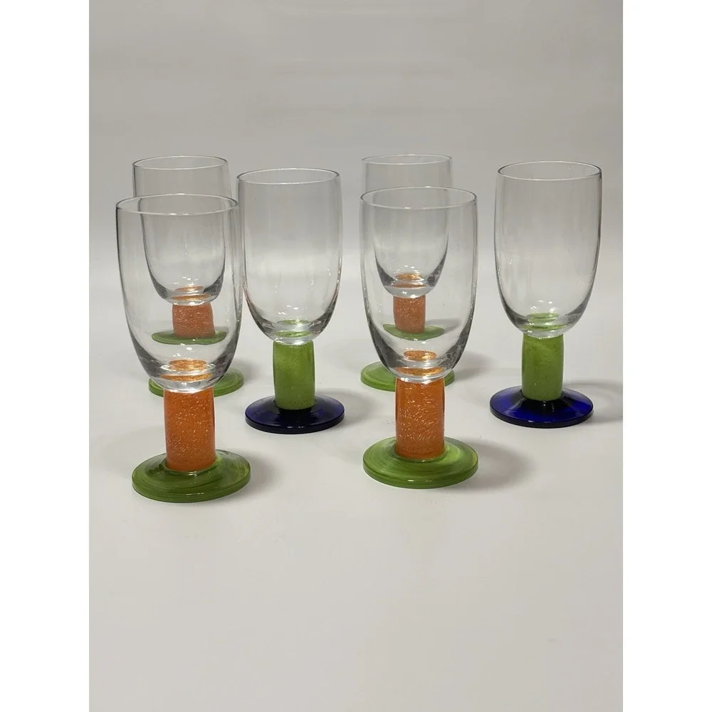 WMF Set of 6‎ Colorful Stemmed Wine Beer Tulip Glasses Unique Swirl Base